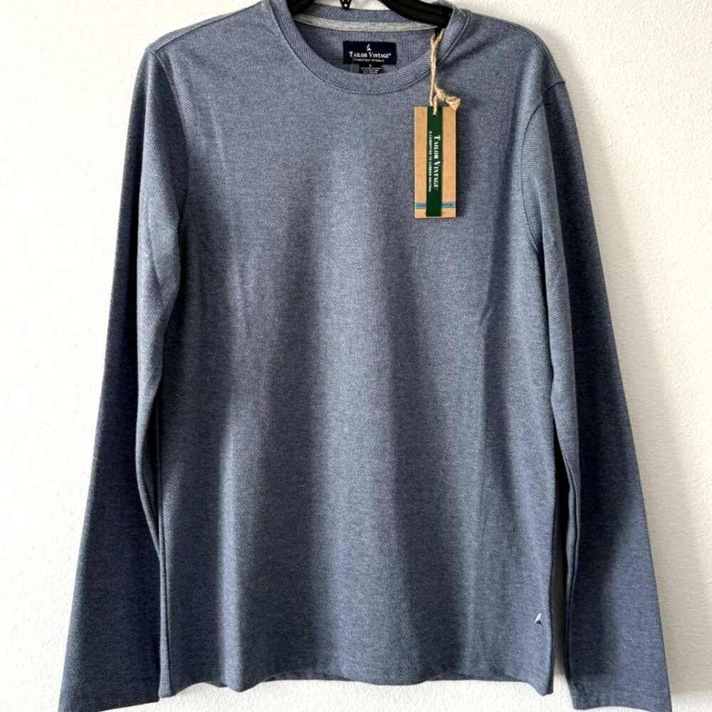 Tailor Vintage Men's Luxe Knit Crewneck Shirt Long Sleeve Gray Small S NWT